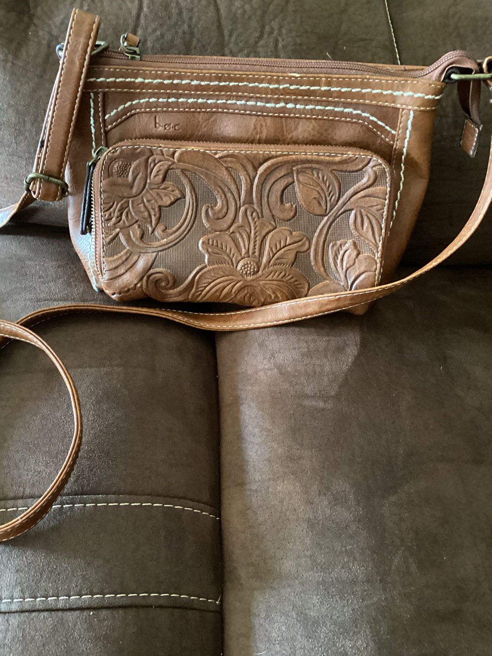 B.O.C. Brown Floral Embossed Handbag Crossbody Purse Born Of Concept